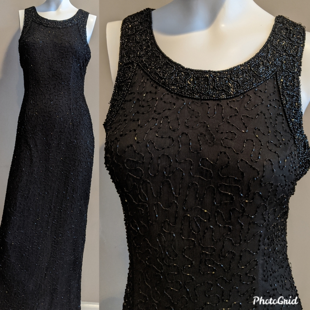 {Laurence Kazar} Vintage Black Beaded Silk…